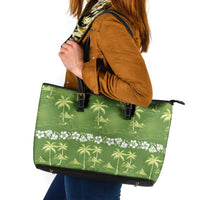 Olive Green Hawaii Palm Tree Hibiscus Leather Tote Bag Fantasy Summer Vibe LT01 Olive - Polynesian Pride