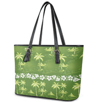 Olive Green Hawaii Palm Tree Hibiscus Leather Tote Bag Fantasy Summer Vibe LT01 - Polynesian Pride