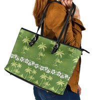Olive Green Hawaii Palm Tree Hibiscus Leather Tote Bag Fantasy Summer Vibe LT01 - Polynesian Pride