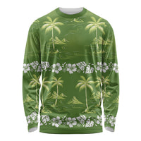 Olive Green Hawaii Palm Tree Hibiscus Long Sleeve Shirt Fantasy Summer Vibe LT01 Unisex Olive - Polynesian Pride