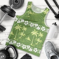 Olive Green Hawaii Palm Tree Hibiscus Men Tank Top Fantasy Summer Vibe LT01 - Polynesian Pride