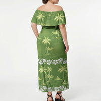 Olive Green Hawaii Palm Tree Hibiscus Off Shoulder Maxi Dress Fantasy Summer Vibe LT01 - Polynesian Pride