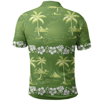 Olive Green Hawaii Palm Tree Hibiscus Polo Shirt Fantasy Summer Vibe LT01 - Polynesian Pride