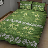 Olive Green Hawaii Palm Tree Hibiscus Quilt Bed Set Fantasy Summer Vibe