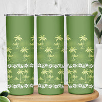 Olive Green Hawaii Palm Tree Hibiscus Skinny Tumbler Fantasy Summer Vibe LT01 - Polynesian Pride