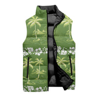 Olive Green Hawaii Palm Tree Hibiscus Sleeveless Puffer Jacket Fantasy Summer Vibe LT01 - Polynesian Pride