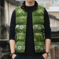 Olive Green Hawaii Palm Tree Hibiscus Sleeveless Puffer Jacket Fantasy Summer Vibe LT01 - Polynesian Pride