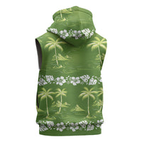 Olive Green Hawaii Palm Tree Hibiscus Sleeveless Zip Hoodie Fantasy Summer Vibe LT01 - Polynesian Pride