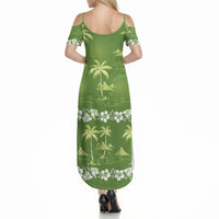 Olive Green Hawaii Palm Tree Hibiscus Summer Maxi Dress Fantasy Summer Vibe LT01 - Polynesian Pride