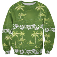 Olive Green Hawaii Palm Tree Hibiscus Sweatshirt Fantasy Summer Vibe LT01 Unisex Olive - Polynesian Pride
