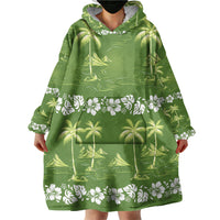 Olive Green Hawaii Palm Tree Hibiscus Wearable Blanket Hoodie Fantasy Summer Vibe LT01 - Polynesian Pride