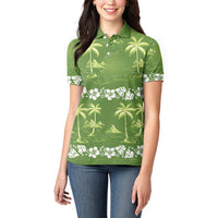 Olive Green Hawaii Palm Tree Hibiscus Women Polo Shirt Fantasy Summer Vibe LT01 - Polynesian Pride