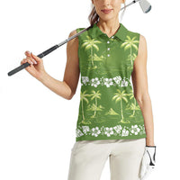 Olive Green Hawaii Palm Tree Hibiscus Women Sleeveless Polo Shirt Fantasy Summer Vibe LT01 - Polynesian Pride