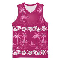 Pink Hawaii Palm Tree Hibiscus Basketball Jersey Fantasy Summer Vibe LT01 Unisex Pink - Polynesian Pride