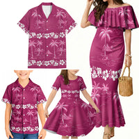 Pink Hawaii Palm Tree Hibiscus Family Matching Mermaid Dress and Hawaiian Shirt Fantasy Summer Vibe LT01 - Polynesian Pride