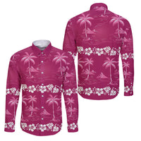 Pink Hawaii Palm Tree Hibiscus Family Matching Summer Maxi Dress and Hawaiian Shirt Fantasy Summer Vibe LT01 Dad's Shirt - Long Sleeve Pink - Polynesian Pride