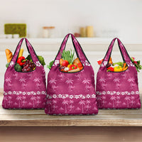 Pink Hawaii Palm Tree Hibiscus Grocery Bag Fantasy Summer Vibe LT01 3-pack One Size Pink - Polynesian Pride