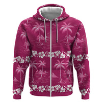 Pink Hawaii Palm Tree Hibiscus Hoodie Fantasy Summer Vibe LT01 Zip Hoodie Pink - Polynesian Pride