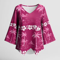 Pink Hawaii Palm Tree Hibiscus Kimono Sleeve Blouse Fantasy Summer Vibe LT01 Female Pink - Polynesian Pride