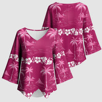 Pink Hawaii Palm Tree Hibiscus Kimono Sleeve Blouse Fantasy Summer Vibe LT01 - Polynesian Pride