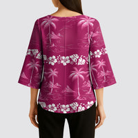 Pink Hawaii Palm Tree Hibiscus Kimono Sleeve Blouse Fantasy Summer Vibe LT01 - Polynesian Pride