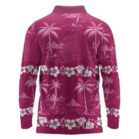 Pink Hawaii Palm Tree Hibiscus Long Sleeve Polo Shirt Fantasy Summer Vibe LT01 - Polynesian Pride