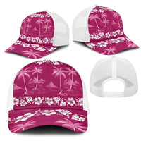 Pink Hawaii Palm Tree Hibiscus Mesh Trucker Cap Fantasy Summer Vibe LT01 - Polynesian Pride