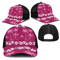 Pink Hawaii Palm Tree Hibiscus Mesh Trucker Cap Fantasy Summer Vibe LT01 - Polynesian Pride