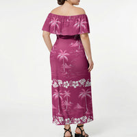 Pink Hawaii Palm Tree Hibiscus Off Shoulder Maxi Dress Fantasy Summer Vibe LT01 - Polynesian Pride