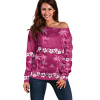 Pink Hawaii Palm Tree Hibiscus Off Shoulder Sweater Fantasy Summer Vibe LT01 Women Pink - Polynesian Pride