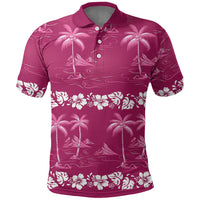 Pink Hawaii Palm Tree Hibiscus Polo Shirt Fantasy Summer Vibe LT01 Pink - Polynesian Pride