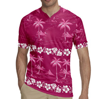 Pink Hawaii Palm Tree Hibiscus Rugby Jersey Fantasy Summer Vibe LT01 - Polynesian Pride