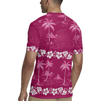 Pink Hawaii Palm Tree Hibiscus Rugby Jersey Fantasy Summer Vibe LT01 - Polynesian Pride