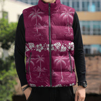 Pink Hawaii Palm Tree Hibiscus Sleeveless Puffer Jacket Fantasy Summer Vibe LT01 - Polynesian Pride