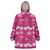 Pink Hawaii Palm Tree Hibiscus Wearable Blanket Hoodie Fantasy Summer Vibe LT01 One Size Pink - Polynesian Pride