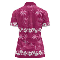 Pink Hawaii Palm Tree Hibiscus Women Polo Shirt Fantasy Summer Vibe LT01 - Polynesian Pride