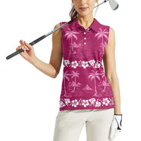 Pink Hawaii Palm Tree Hibiscus Women Sleeveless Polo Shirt Fantasy Summer Vibe LT01 - Polynesian Pride