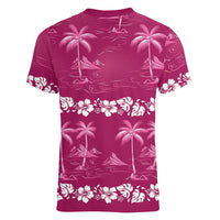 Pink Hawaii Palm Tree Hibiscus Women V-Neck T-Shirt Fantasy Summer Vibe LT01 - Polynesian Pride