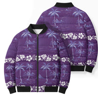 Purple Hawaii Palm Tree Hibiscus Bomber Puffer Jacket Fantasy Summer Vibe