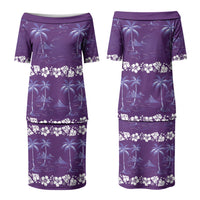 Purple Hawaii Palm Tree Hibiscus Couples Matching Puletasi and Long Sleeve Button Shirt Fantasy Summer Vibe LT01 - Polynesian Pride