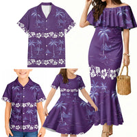 Purple Hawaii Palm Tree Hibiscus Family Matching Mermaid Dress and Hawaiian Shirt Fantasy Summer Vibe LT01 - Polynesian Pride