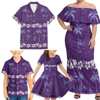 Purple Hawaii Palm Tree Hibiscus Family Matching Off Shoulder Maxi Dress and Hawaiian Shirt Fantasy Summer Vibe LT01 - Polynesian Pride
