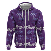 Purple Hawaii Palm Tree Hibiscus Hoodie Fantasy Summer Vibe LT01 Zip Hoodie Purple - Polynesian Pride