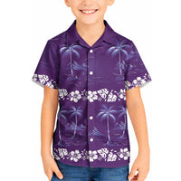Purple Hawaii Palm Tree Hibiscus Kid Hawaiian Shirt Fantasy Summer Vibe LT01 Kid Purple - Polynesian Pride