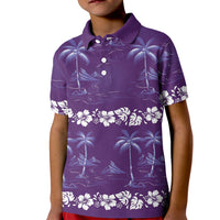 Purple Hawaii Palm Tree Hibiscus Kid Polo Shirt Fantasy Summer Vibe LT01 Kid Purple - Polynesian Pride