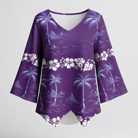 Purple Hawaii Palm Tree Hibiscus Kimono Sleeve Blouse Fantasy Summer Vibe LT01 Female Purple - Polynesian Pride