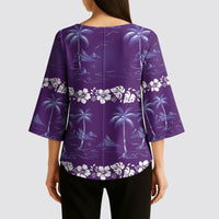Purple Hawaii Palm Tree Hibiscus Kimono Sleeve Blouse Fantasy Summer Vibe LT01 - Polynesian Pride