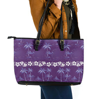 Purple Hawaii Palm Tree Hibiscus Leather Tote Bag Fantasy Summer Vibe LT01 - Polynesian Pride