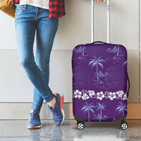 Purple Hawaii Palm Tree Hibiscus Luggage Cover Fantasy Summer Vibe