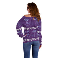 Purple Hawaii Palm Tree Hibiscus Off Shoulder Sweater Fantasy Summer Vibe LT01 - Polynesian Pride